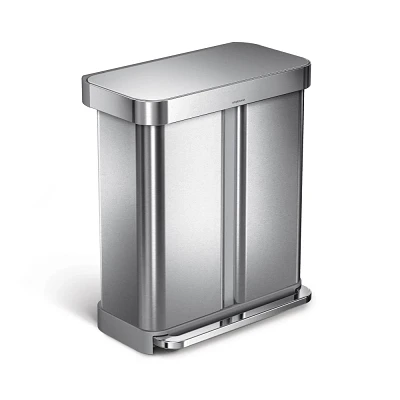 simplehuman 58L Rectangular Dual Compartment Recycling Step Trash Can Brushed Stainless Steel