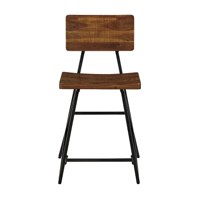 Trestle Counter Height Barstool Amber/Gun Metal: Industrial Reclaimed Wood, Sturdy Base, 39.5