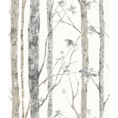 RoomMates Birch Trees Brown Peel and Stick Wallpaper: Removable Vinyl Botanical Wall Decor, Self-Adhesive, 28.18 Sq Ft Coverage