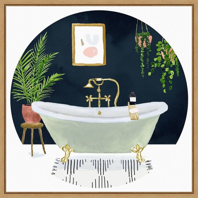 16 x 16 Homebody Collection C Bath by Victoria Borges Framed Canvas Wall Art Brown - Amanti Art