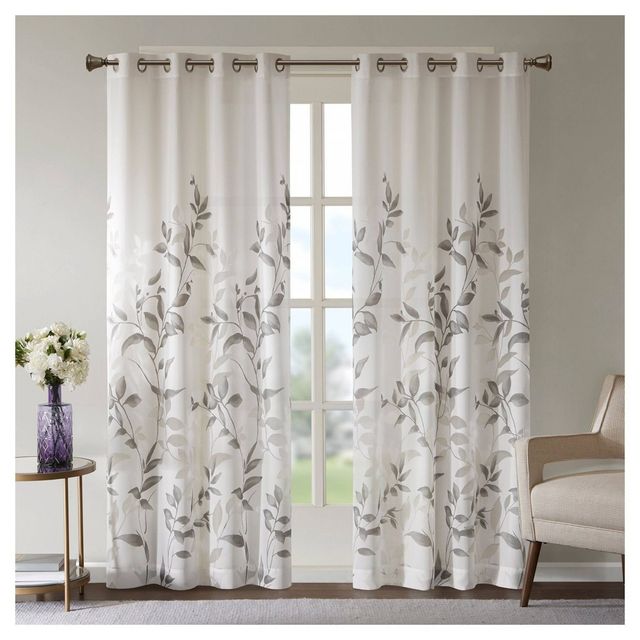 50x84 Madison Park Sheer Rosalie Burnout Printed Curtain Panel : Light Filtering, Floral, Modern, Indoor Use