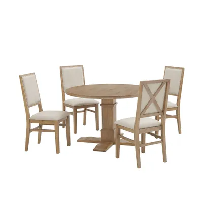 5pc Joanna Round Dining Set with 4 Upholstered Back Chairs Rustic Brown - Crosley