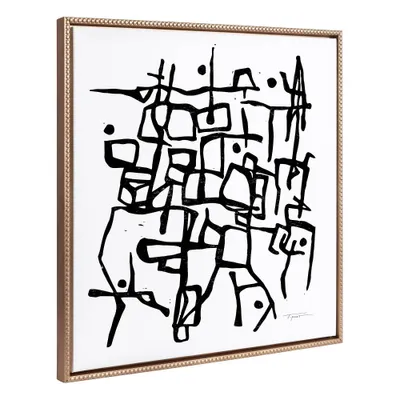 30x30 Sylvie Beaded Organic Lines Abstract Canvas by Statement Goods - Kate & Laurel All Things Decor: Modern Wall Art, Gold Frame