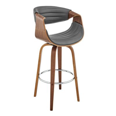 30 Arya Swivel Counter Height Barstool with Gray Faux Leather Walnut Finish Frame - Armen Living