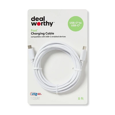 8 USB-C to USB-C Charging Cable - dealworthy White