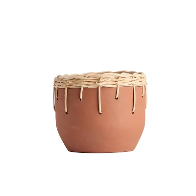 LiveTrends Large Cava Ceramic Indoor Planter Pot Terracotta Orange 6.5x6.5x5.5