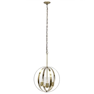 3-Light 18 Adjustable Industrial Globe Hanging Metal/Clear Glass Ceiling Pendant - Home