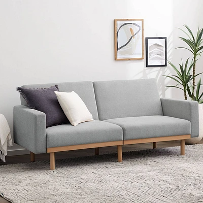 Brookside Home Sheridan Upholstered Futon with Wood Base : Contemporary Sofa Bed, Beechwood Legs, Polyester