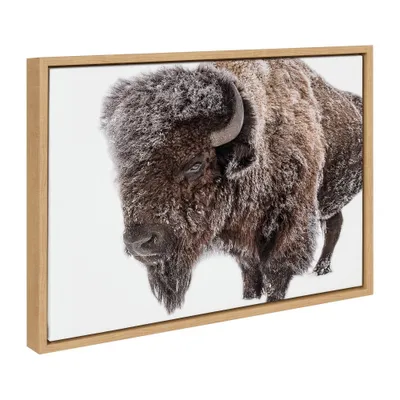 Sylvie Bison in Snow Framed Canvas by Amy Peterson Art Studio Natural