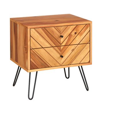 Lifestorey Alexandria 2 Drawer Nightstand Oak: Mid-Century Modern Bedside Table, Wood Veneer Finish