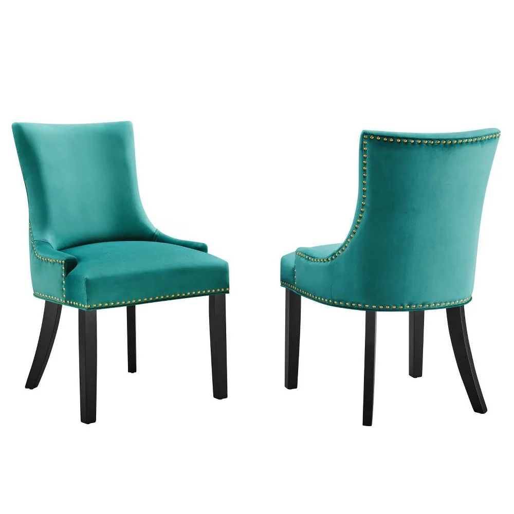 Set of 2 Marquis Performance Velvet Dining Chairs Teal - Modway