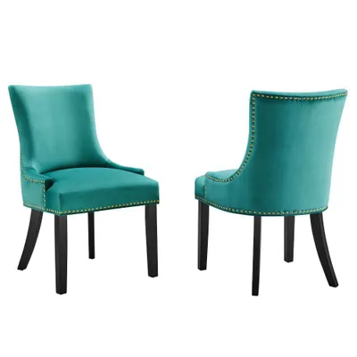 Set of 2 Marquis Performance Velvet Dining Chairs Teal - Modway