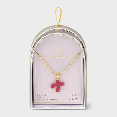 14K Gold Dipped Enamel Initial X Pendant Necklace - A New Day Dark Pink