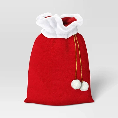 Velvet Santa Sack Christmas Gift Bag - Wondershop: Faux-Fur Trim, Pompom Detail, Reusable