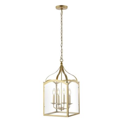 11 LED 4-light Ruth Classic Lantern Metal/Glass Pendant Antique Gold - JONATHAN Y: ETL Listed, Adjustable Height