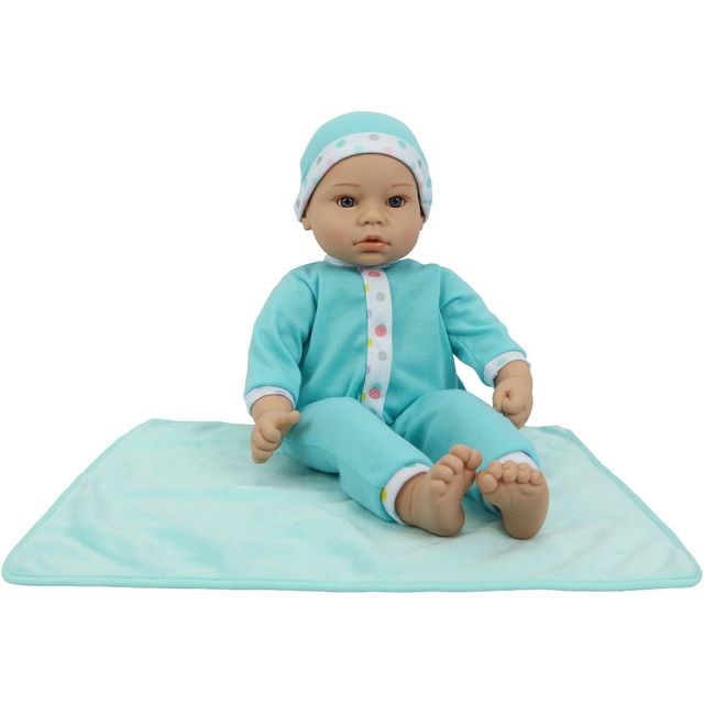 18 Sweet and Happy Baby with Blanket - Blue with Polka Dot Pajamas