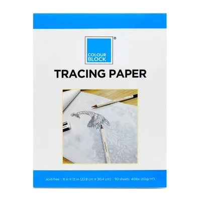 Colour Block 50 Page Blank Tracing Paper Sketchbook 9x12 White: Lay-Flat Hard Cover, Plain Paper, All Ages