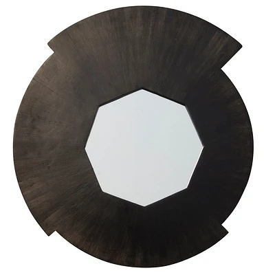 SAGEBROOK HOME 23 Wood Round Mirror Black: Chic Mango Frame, Contemporary Wall Decor, UL Listed