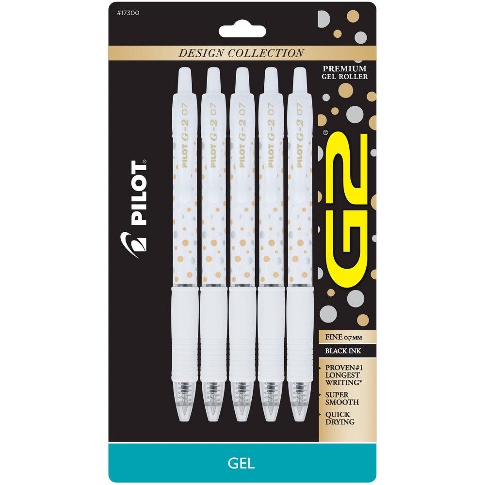 G2 Gel Pilot 5pk G2 Design Collection Dots Gel Pens Fine Point 0.7mm Black  Ink
