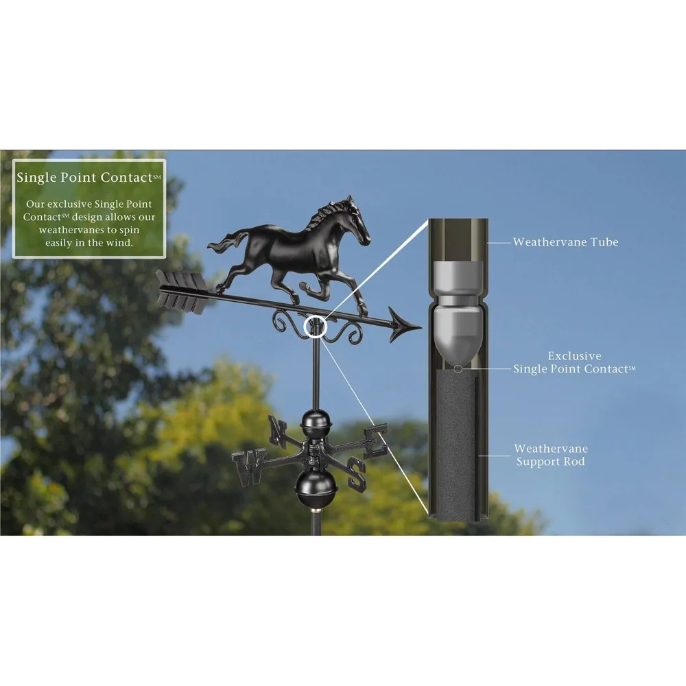 1974K Copper Galloping Horse Weathervane - Black - Good Directions: Outdoor Rooftop Decor, Easy-to-Install