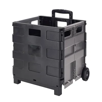 Simplify Portable Folding Jumbo Shopping Cart: Black Rolling Utility Cart for Groceries with Wheels, No Assembly Required