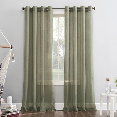 51x63 No. 918 Sheer Erica Crushed Voile Grommet Curtain Panel Willow Green: Modern Indoor Polyester Drapery