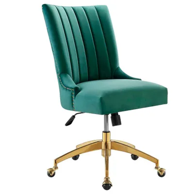 Empower Channel Tufted Performance Velvet Office Chair Gold Teal - Modway: Swivel Desk Chair with Casters, Adjustable Height