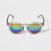 Girls Heart Lens Glitter Rainbow Round Sunglasses - Cat & Jack Clear