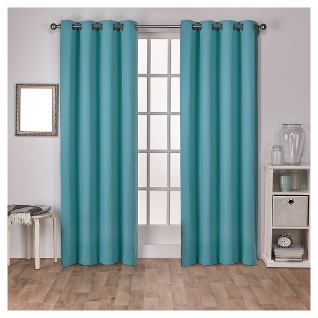 Set of 2 (84x52) Sateen Twill Weave Insulated Blackout Grommet Top Window Curtain Panels Thermal Green - Exclusive Home: Teal, Room Darkening