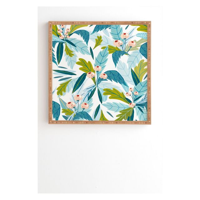 Ambers Textiles Folk Florals Framed Wall Art Blue - society6: Modern Decor, Botanical Digital Art, Wood Composite Frame