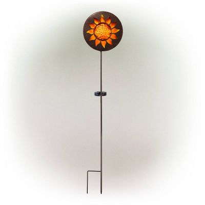 40 Solar Sun Metal Garden Stake with LED Lights Yellow - Alpine Corporation: Durable, Weatherproof Outdoor Decor