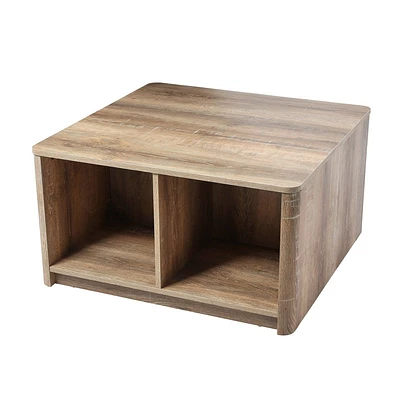 Storied Home Radius Coffee Table with 4 Square Cube Storage Compartments Coastal Oak: Modern Farmhouse Style, Engineered Wood