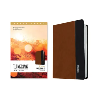 The Message Deluxe Gift Bible, Large Print (Leather-Look, Saddle Tan/Black) - (Leather Bound)