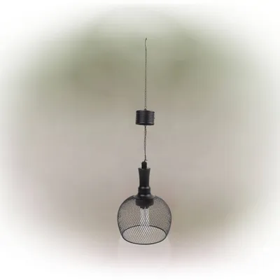 10 Solar Hanging Mesh Glass Lantern Black - Alpine Corporation