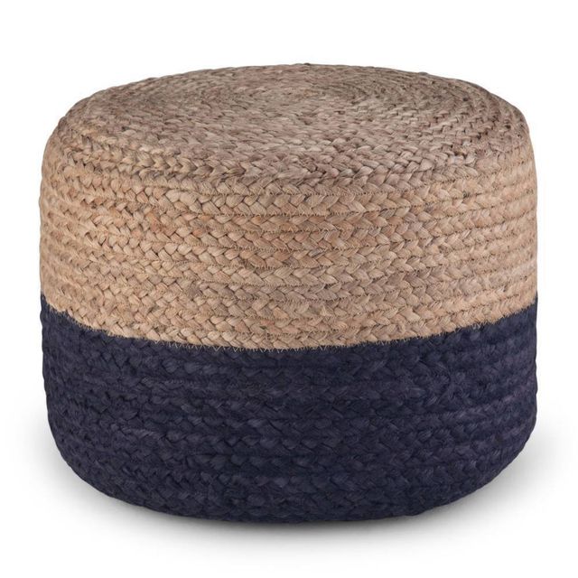 WyndenHall Maron Contemporary Round Pouf : Bohemian Style, Jute Upholstery, No Assembly Required