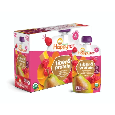 Happy Tot Organics Fiber & Protein Organic Pears, Raspberries, Carrots & Butternut Squash - 4oz