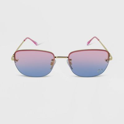 Womens Rhinestone Rimless Rectangle Sunglasses - Wild Fable Gold