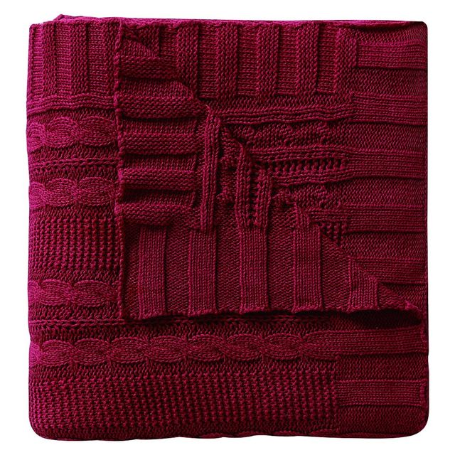 50x70 Dublin Cable Knit Throw Blanket Red - VCNY