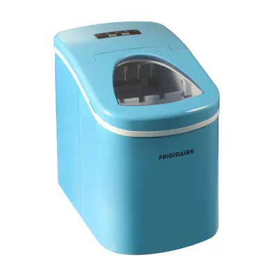 Frigidaire Compact Ice Maker Blue: Portable Countertop Ice Machine, Stainless Steel, Bullet Ice, 26 lbs/Day, 2 Sizes