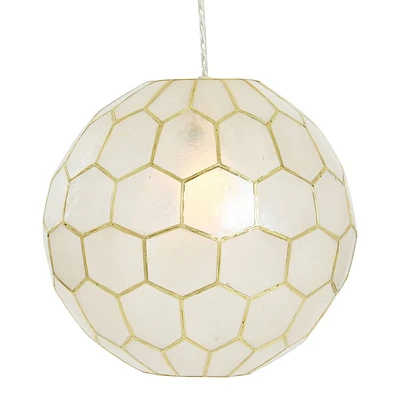 Storied Home 12x11 Capiz Honeycomb Globe Pendant Light: ETL Listed, Iron Frame, Ceiling Fixture