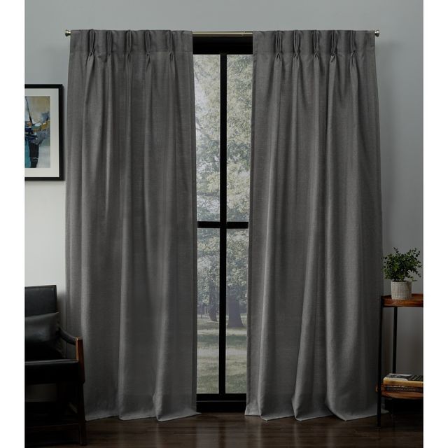 Set of 2 (84x54) Loha Linen Pinch Pleat Window Curtain Panel Black Pearl - Exclusive Home