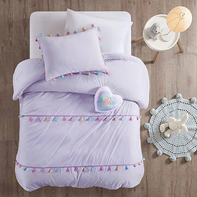 Mi Zone Full/Queen Jamie Tassel Comforter Set with Heart Shaped Throw Pillow Lavender