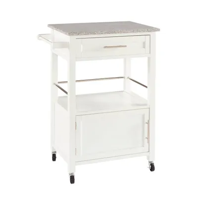 Linon Mitchell  Wood Granite Top Kitchen Cart: Towel Bar, Shelf, Pine Frame