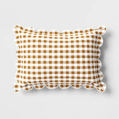 14x20 Gingham Scalloped Edge Outdoor Lumbar Pillow