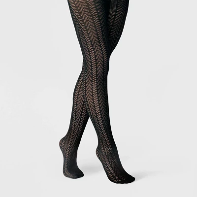 Womens Double Chevron Pointelle Sweater Tights