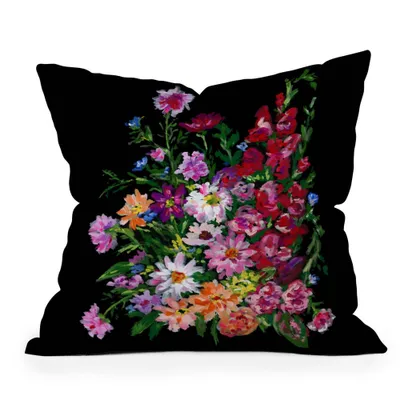 16x16 Laura Jane Kirton Dahlias and Gladiolus Bouquet Square Throw Pillow Black - Deny Designs