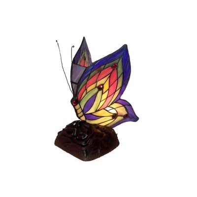 5 x 5 x 10 Tiffany Style Butterfly Accent Lamp Yellow/Blue/Red - Warehouse of Tiffany: Stained Glass Decorative Table Lamp, ETL Listed