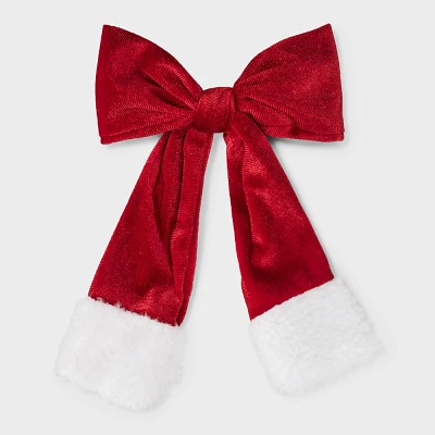 Santa Bow Hair Clip - Red/White