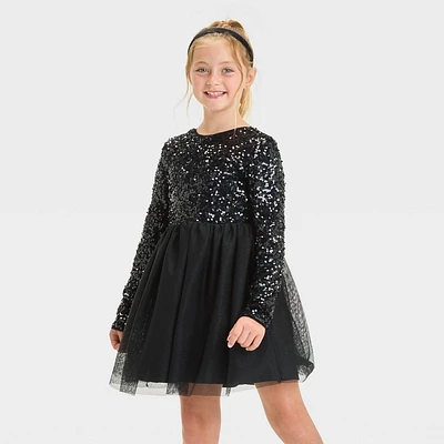 Girl Long Sleeve Sequin Tulle Skirt Dre