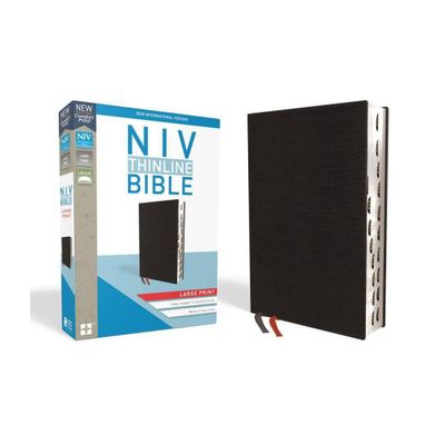 NIV, Thinline Bible, Large Print, Bonded Leather, Black, Indexed, Red Letter Edition - by Zondervan (Leather Bound)